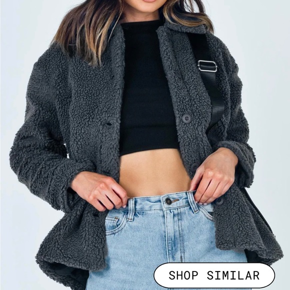 Princess Polly grey sherpa sherpa jacket/  shacket size S/M - Picture 2 of 10